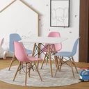 Ver imagem 1 de Conjunto de Mesa Eames Infantil 68cm Quadrado Branco 2 Cadeira Azul e 2 Rosa