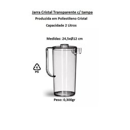 Jarra Cristal Transparente Para Suco / Aguá - 2 litros - 2