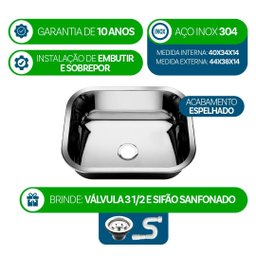 Cuba Pia Inox 304 Cozinha Nº0 40x34x14 As Funda - 3