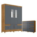 Ver imagem 1 de Guarda Roupa Casal Ms912 com Espelho e Cômoda Georgia Freijó Cinza – Moval