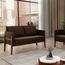 Ver imagem 2 de Namoradeira 2 Lugares Lana Suede Marrom Base de Madeira - D’Rossi