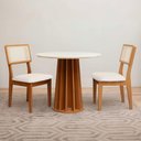 Ver imagem 1 de Mesa de Jantar 90cm C/ 2 Cadeiras e Base Ripada 100% Mdf Cor:off White com Freijó e Cesare Claro