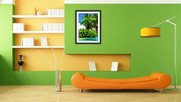 Quadro Decorativo Natureza Paisagem Praia Mar Coqueiros Sol Interiores Com Moldura - 2