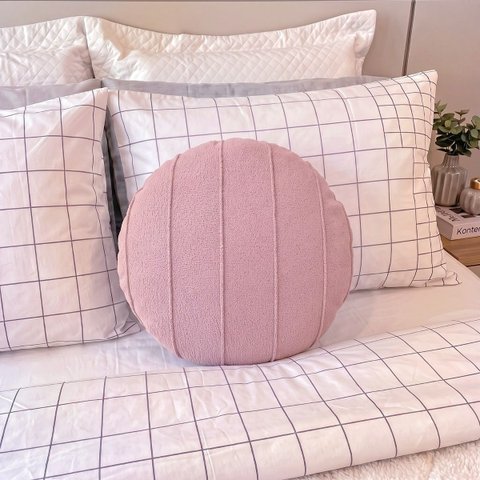 Capa Almofada Redonda Bouclé Drapeada 40cm Decorativa, Zíper Invisível Diversas Cores Cor:Rose
