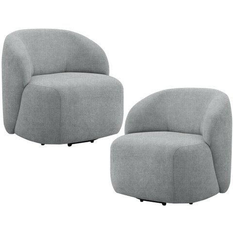 Kit 02 Poltronas Giratórias Orgânica para Sala Living Heidy F04 Linho Tramado Cinza - Lyam Decor