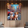Quadro Decorativo Animais Cachorros em Pixels 2 com Moldura Dourada - 100x70 Cm - 2