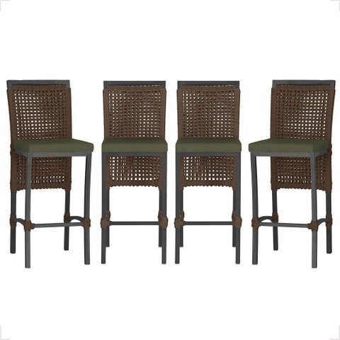 4 Banqueta em Alumínio Roma Preta Corda Náutica Tecido 13 Marrom