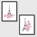 Ver imagem 2 de Kit 2 Quadros Torre Eiffel Floral 33x24cm - com vidro:Madeira preta