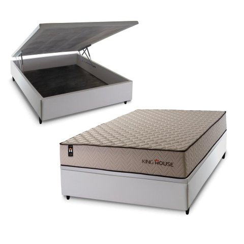Conjunto Box Baú Casal San Diego Branco 138x188x74 Espuma D33