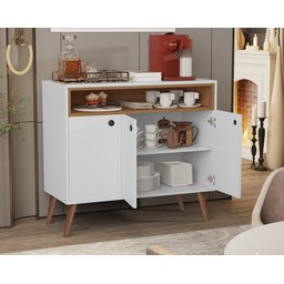 Buffet Paris 3 Portas Pés Palito Branco / Freijó - JM Casa dos Moveis - 3