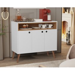 Buffet Paris 3 Portas Pés Palito Branco / Freijó - JM Casa dos Moveis - 1