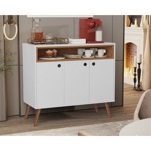 Buffet Paris 3 Portas Pés Palito Branco / Freijó - JM Casa dos Moveis