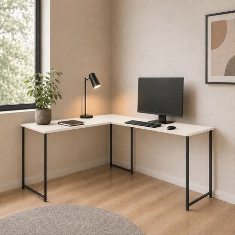 Mesa em L sem Prateleira Office em MDF Estilo Industrial Klm Store