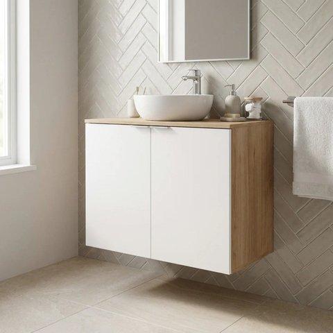 Gabinete de Banheiro Suspenso 2 Portas em MDF 61 x 80cm Vittare Carvalho/Branco