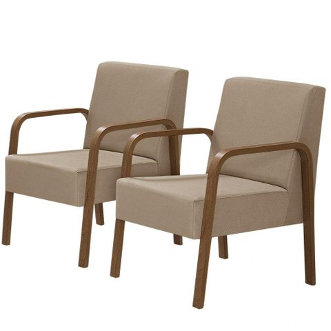 Kit 2 Poltronas 1 Lugar Jade Braço Madeira Dsalla Cappuccino
