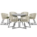 Ver imagem 1 de Mesa com 6 Cadeiras de Jantar Roma 120cm e Noronha em Alumínio Preto Corda Náutica Estofado 13 Trama