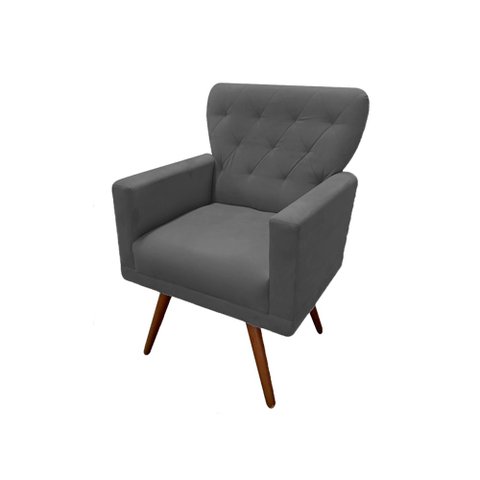 Poltrona Decorativa Aurora Suede Cinza Pés Madeira Ms Decor