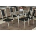 Ver imagem 1 de Sala de Jantar Completa Elba C/ Tampo de Vidro 120cm e 6 Cadeiras Lisboa Cromada - Courano Preto -