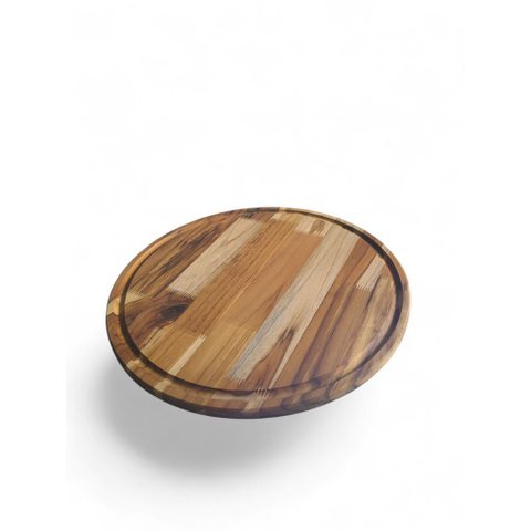 Tábua Churrasco Redonda Grande Madeira Teca 45 X 45 X 1,8- Natural Natural