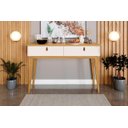 Ver imagem 1 de Aparador / Bancada Abs Modelo Retrô com Pés em Madeira Puxadores em Couro e 2 Gavetas para Guardar o