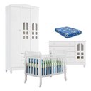 Ver imagem 1 de Quarto de Bebê New Selena 3 Portas com Berço Lila e Cômoda Gran Selena Branco Brilho e Colchão