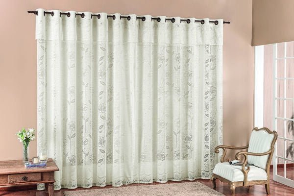 Cortina de Renda Floral Para Janela Hotel Moderna Clean Luxo 2,00 X 2,50 Metros Com Ilhos Para - 3