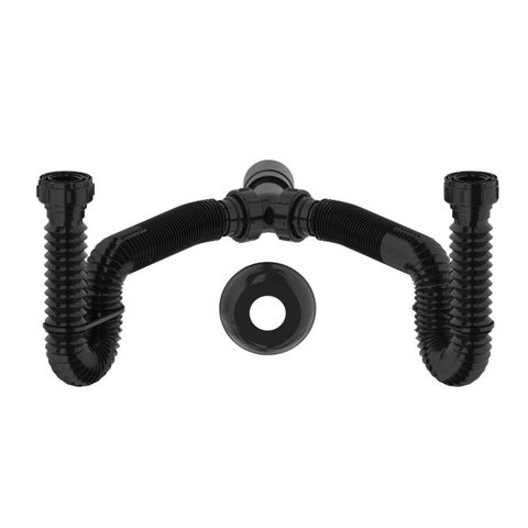 Sifão Tubo Extensível Duplo 68cm com Suporte e Canopla Preto 7214 Censi