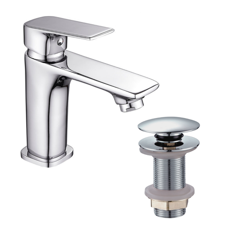 Torneira Monocomando de Mesa para Banheiro Bica Baixa Redonda + Válvula Click para Cuba 7/8 Redonda 