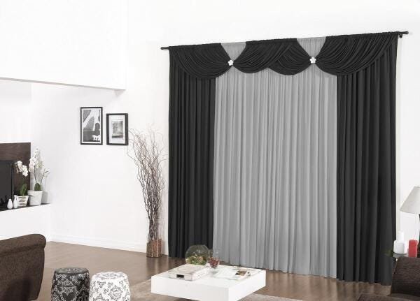 Cortina Floripa Malha Gel Com Aplique Para Varão de 3m Preto - 1