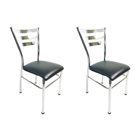 Kit 2 Cadeiras de Cozinha com Reforço Cromada Assento Preto