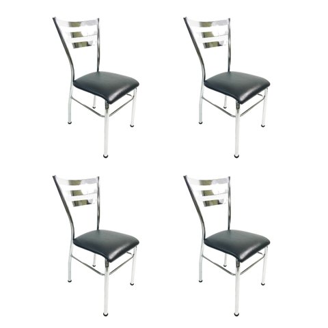Kit 4 Cadeiras de Cozinha com Reforço Cromada Assento Preto