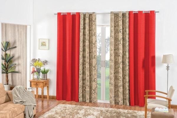 Cortina Dublin Tecido Rustico e Estampado Para Varão de 3m Vermelho - 1