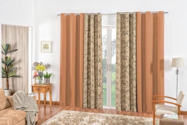 Cortina Dublin Tecido Rustico e Estampado Para Varão de 3m Cáqui - 1