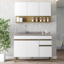 Ver imagem 2 de Armário de Cozinha e Balcão com Pia 120cm Lina K02 Supremo/Freijó - Mpozenato