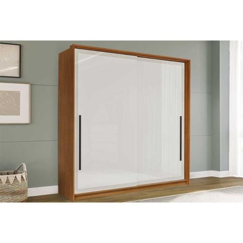 Guarda Roupa 2 Portas de Correr (1 C/ Espelho) e 2 Gavetas Valência Freijo/branco - Politorno