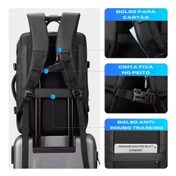 Mochila Impermeável Masculina Expansível Notebook 17,3 e Usb:preto - 7