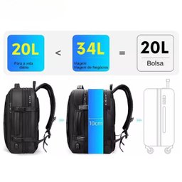 Mochila Impermeável Masculina Expansível Notebook 17,3 e Usb:preto - 8