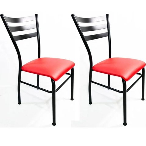 Kit 2 Cadeiras de Cozinha com Reforço Preta Assento Vermelho