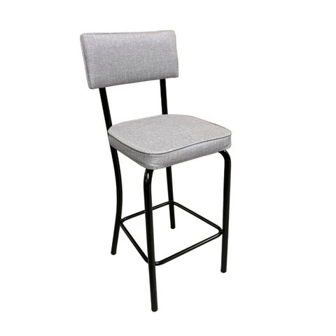 Banqueta Olivia Altura 73cm para Bar e Cozinha Preta com Assento Confortável Linho Cinza Encosto Est