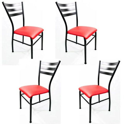 Kit 4 Cadeiras de Cozinha com Reforço Preta Assento Vermelho