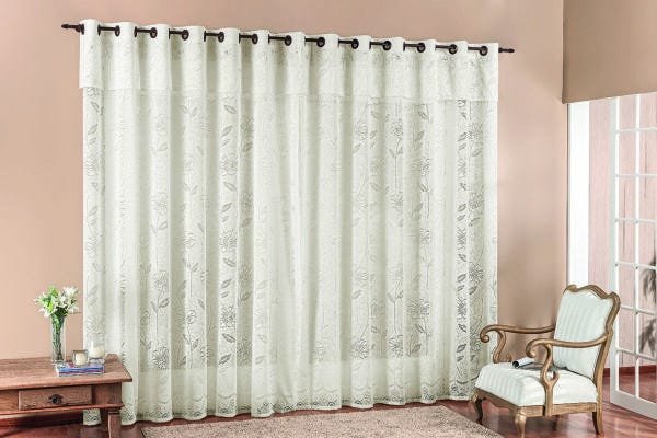 Cortina de Ilhos Renda Floral Para Sala Elegante Luxo Moderna 2,00 X 2,50 Metros Com Ilhos Para - 3