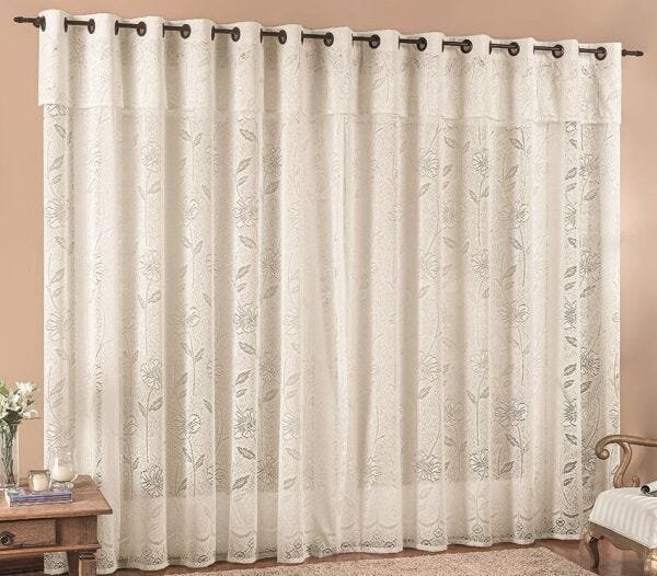 Cortina de Ilhos Renda Floral Para Sala Elegante Luxo Moderna 2,00 X 2,50 Metros Com Ilhos Para - 2
