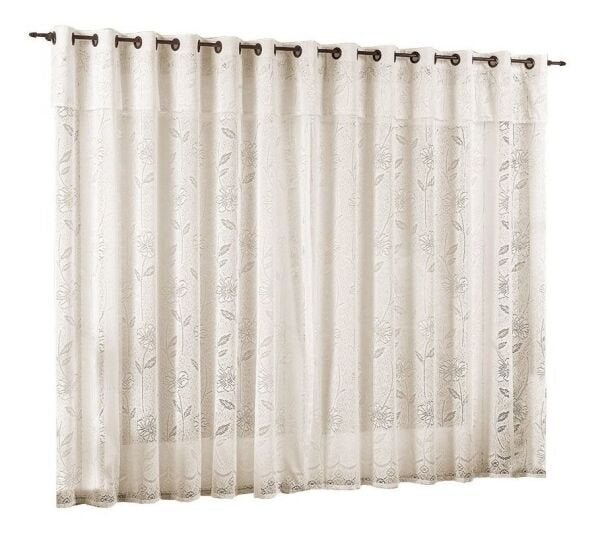 Cortina Artesanal de Renda Floral Para Quarto ou Sala Tamanho 3,00 X 2,50 Com Ilhos Para Varao - 1