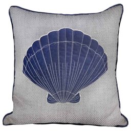 Almofada Linho C/seda 52x52 C/apliq Azul Concha C/corda - 1