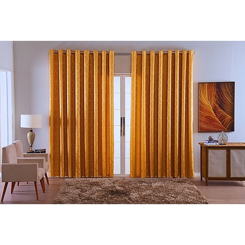 Cortina Jacquard Luxo em Tecido Semi Blackout Sala 5,00x2,80:dourado