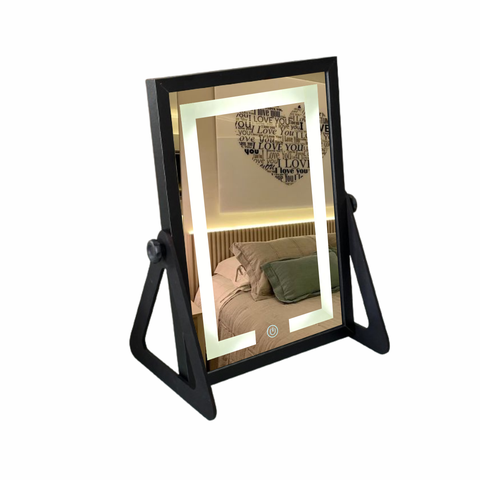 Espelho Portátil Camarim de Bancada com Led e Botão Touch 32x45cm:preto
