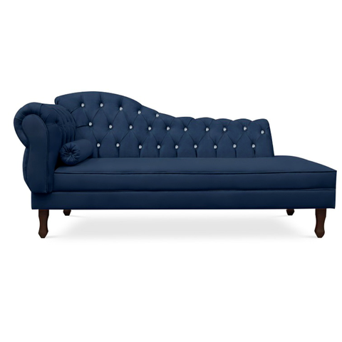 Recamier Divã Juliana 160cm com Strass - Direita Suede: Azul Marinho