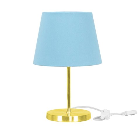 Abajur Eros Dome Azul Bebe Base Redonda Dourada