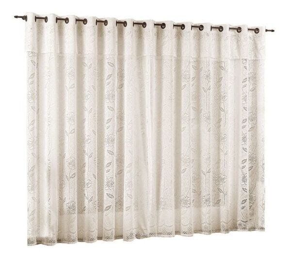 Cortina Tecido de Renda Floral Para Sala ou Quarto 3,00 X 2,50 Metros Com Ilhos Para Varao Normal - 1