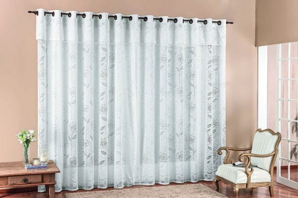 Cortina Tecido de Renda Floral Para Sala ou Quarto 3,00 X 2,50 Metros Com Ilhos Para Varao Normal - 3